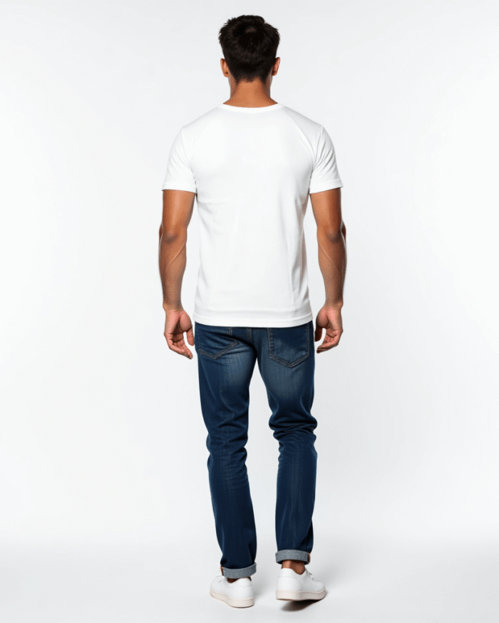 White Round Neck T-Shirt for Men | 100% Cotton by Redyez - Image 6