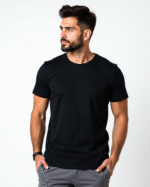 Redyez Men's Black Round Neck T-Shirt – Half Sleeve, Regular Fit