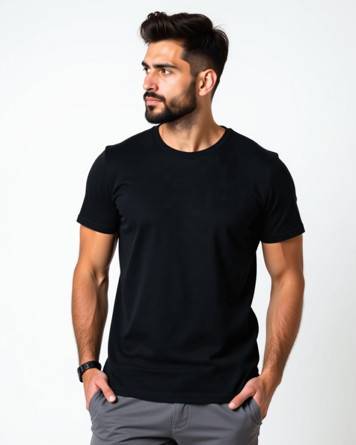 Redyez Men's Black Round Neck T-Shirt – Half Sleeve, Regular Fit