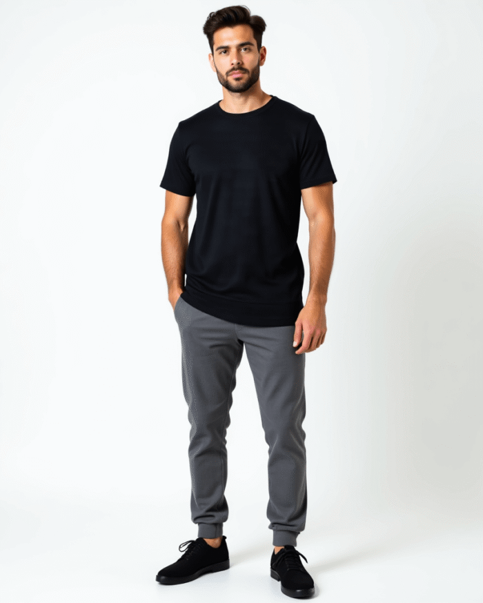 Redyez Men's Black Round Neck T-Shirt – Half Sleeve, Regular Fit