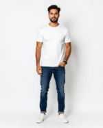 White Round Neck T-Shirt for Men | 100% Cotton by Redyez - Image 3
