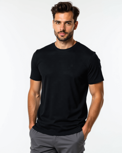Redyez Men's Black Round Neck T-Shirt – Half Sleeve, Regular Fit