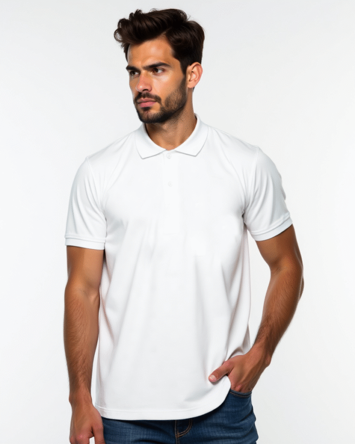 White Polo T-Shirt for Men – 100% Cotton by Redyez - Image 3