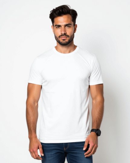 White Round Neck T-Shirt for Men | 100% Cotton by Redyez