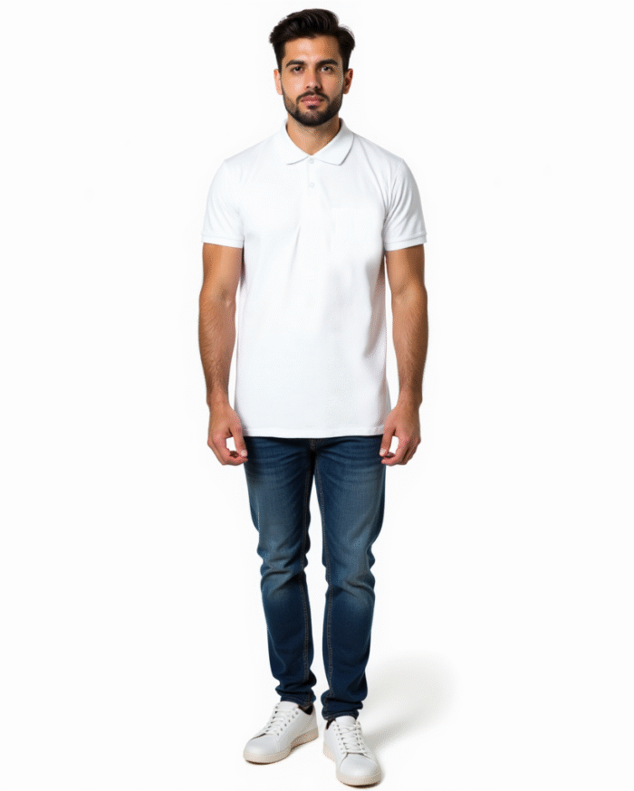 White Polo T-Shirt for Men – 100% Cotton by Redyez - Image 2