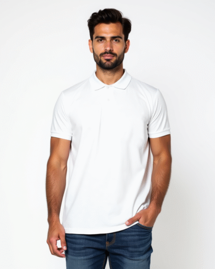 White Polo T-Shirt for Men – 100% Cotton by Redyez