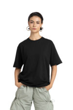 Redyez Black Oversized T-Shirt for Women | 100% Cotton | Casual Summer Streetwear