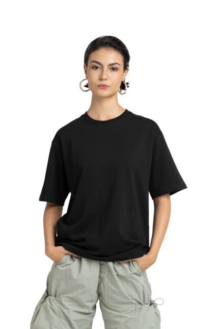 Redyez Black Oversized T-Shirt for Women | 100% Cotton | Casual Summer Streetwear