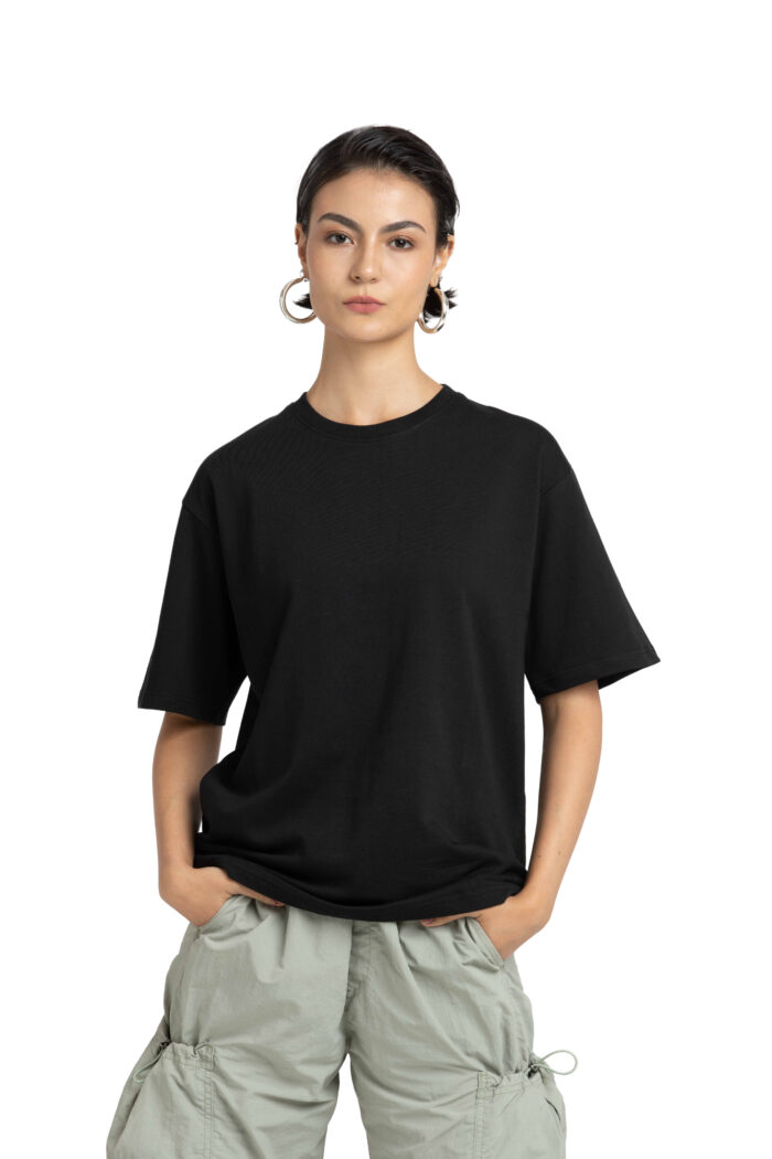 Redyez Black Oversized T-Shirt for Women | 100% Cotton | Casual Summer Streetwear - Image 1