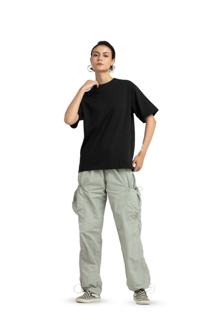Redyez Black Oversized T-Shirt for Women | 100% Cotton | Casual Summer Streetwear - Image 2